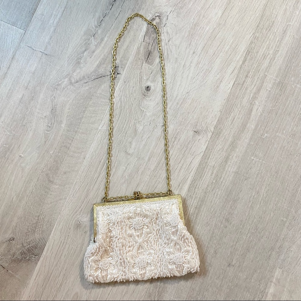 Vintage beaded cream off white clutch bag